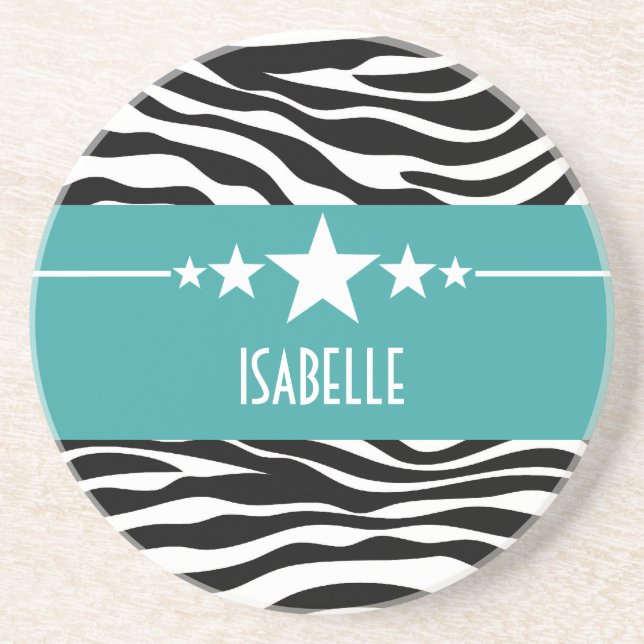Teal Sassy Star Zebra Coaster (Front)
