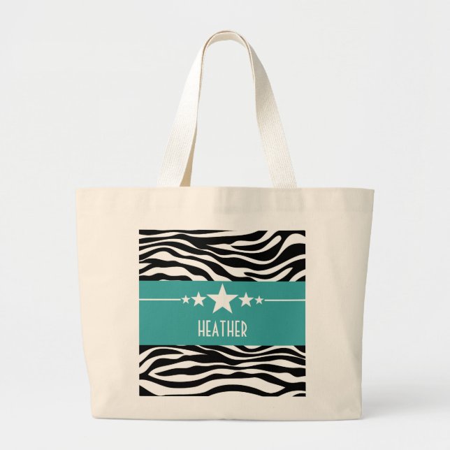 Teal Sassy Star Zebra Tote Bag (Front)