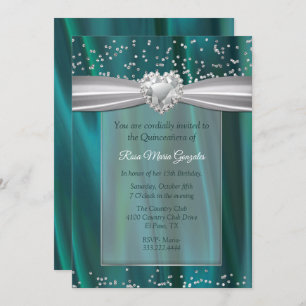 Teal Satin and Diamonds Quinceañera  Invitation