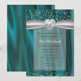Teal Satin and Diamonds Quinceañera Invitation