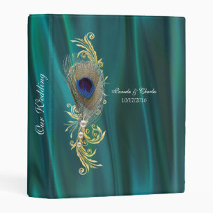 Teal Satin and Peacock Feather Wedding Binder
