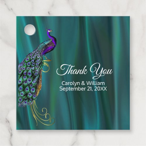 Teal Satin and Peacock Wedding Favor Tags