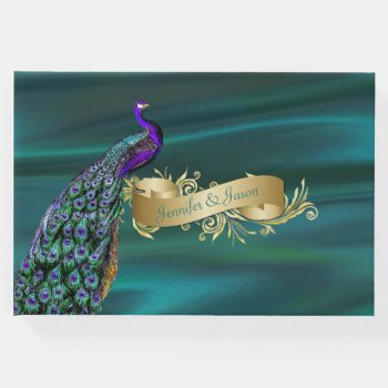 Teal Satin And Peacock Wedding Guest Book by Myweddingday at Zazzle