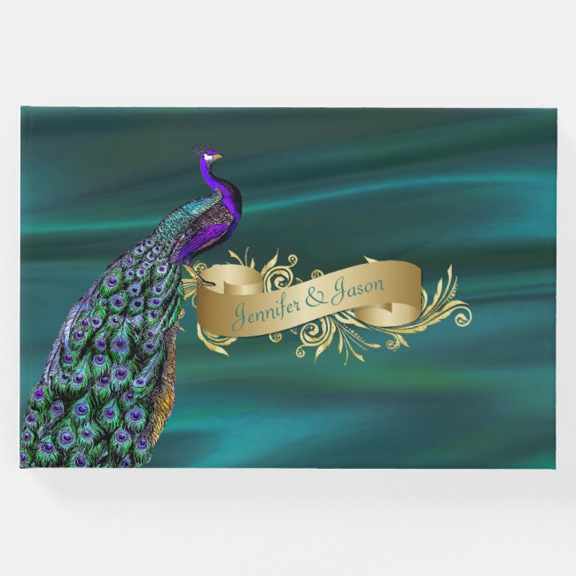 Teal Satin and Peacock Wedding Guest Book