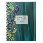 Teal Satin And Peacock Wedding Guest Sign In Notebook at Zazzle