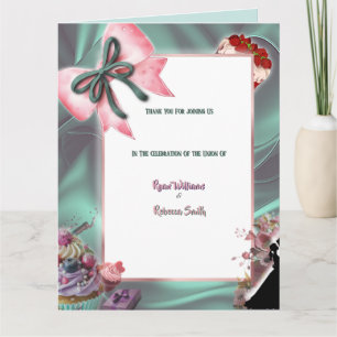 Teal Satin Folded Wedding Thank You Card