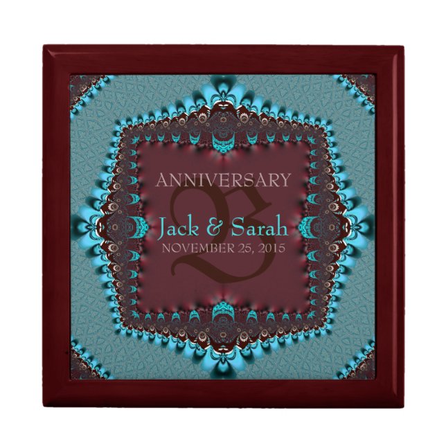 Teal Satin Lace Wedding Anniversary Gift Box (Front)