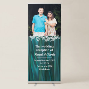 Teal Satin Look Wedding Photo Retractable Banner