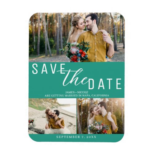 Teal Save the Date Wedding 3 Photos Magnet