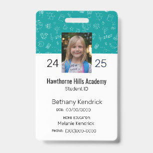 Teal School Icons Homeschool Student ID Badge