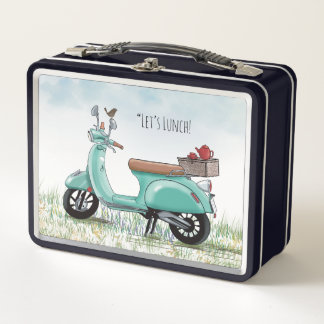 Teal Scooter Metal Lunch Box