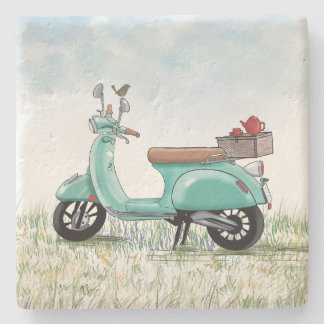 Teal Scooter Stone Coaster