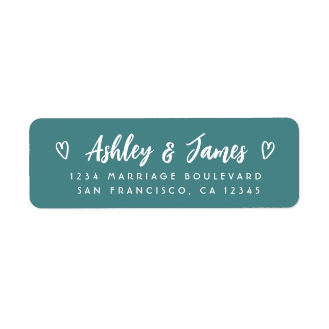 Teal Script Couple Wedding Return Address Label (Front)