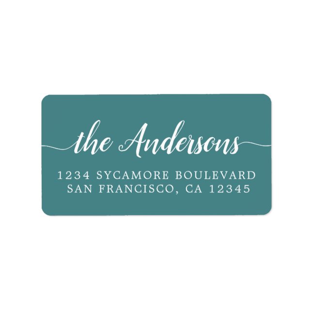 Teal Script Family Return Address Label (Front)