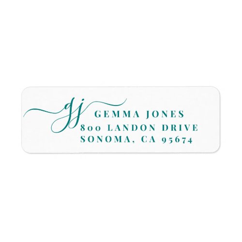 Teal Script Initials Monogram Minimalist  Label