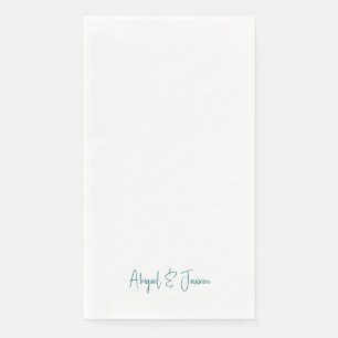 Teal Script Personalized Names Wedding  Paper Guest Towels