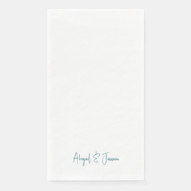 Teal Script Personalized Names Wedding  Paper Guest Towels (Front)