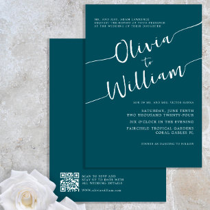 Teal Script QR Code Wedding Invitation