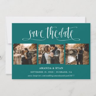 Teal Script Wedding Photo Save The Date