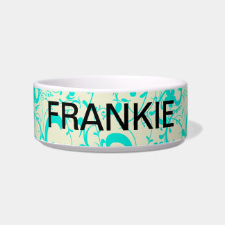 Teal Scrolls and Flourishes Personalized Bowl