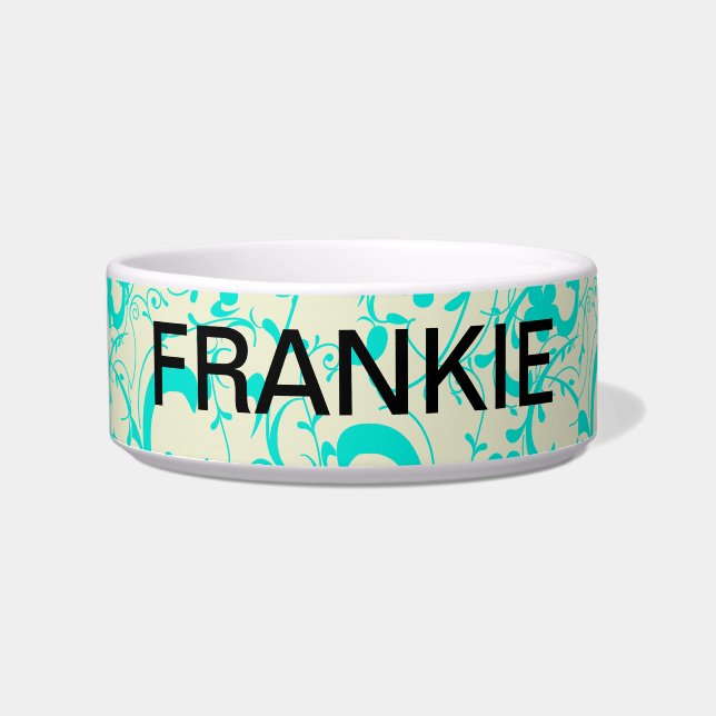 Teal Scrolls and Flourishes Personalized Bowl (Front)