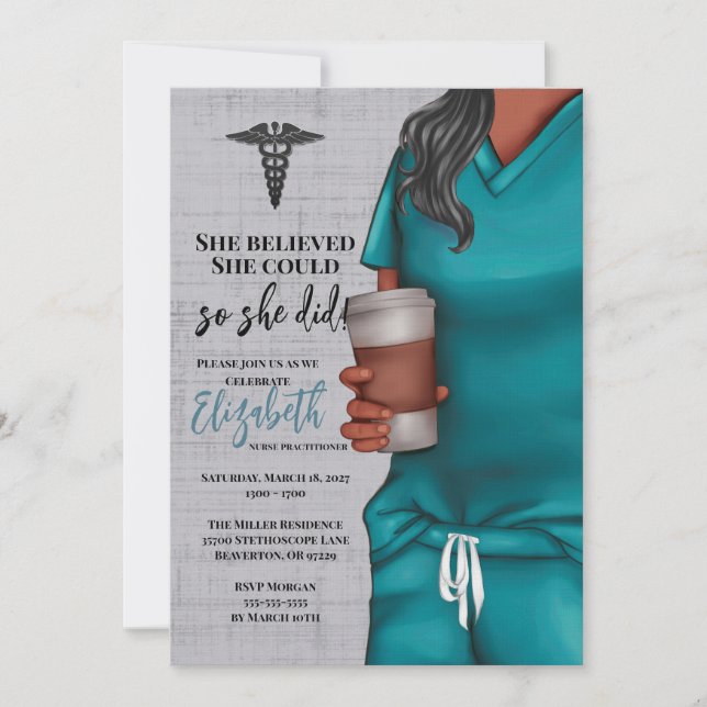 Teal Scrubs Medical School Graduation Invitation (Front)