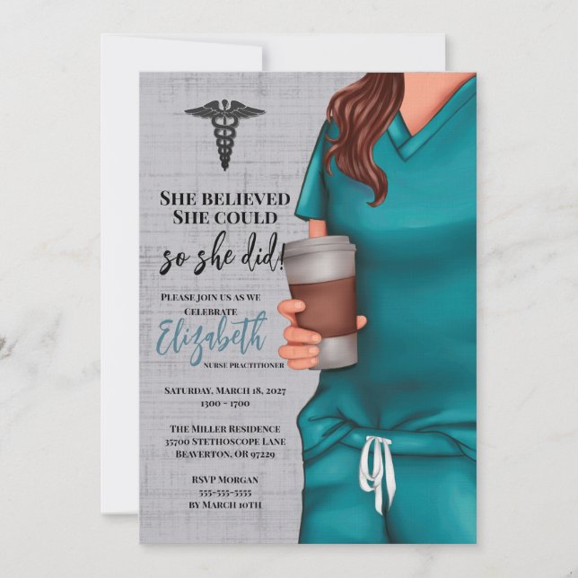 Teal Scrubs Medical School Graduation Invitation (Front)