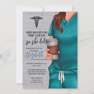 Teal Scrubs Medical School Graduation Invitation