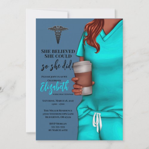 Teal Scrubs Nursing School Graduation Invitation