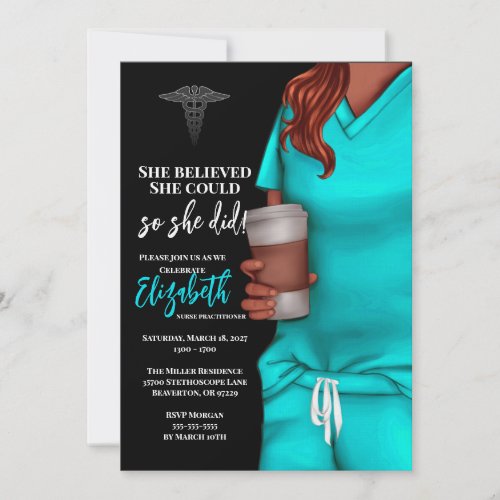 Teal Scrubs Nursing School Graduation Invitation