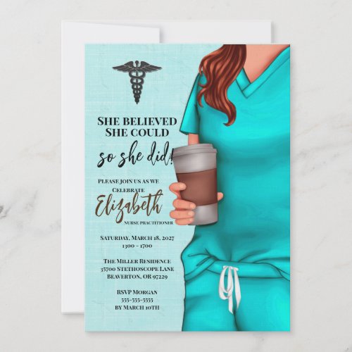 Teal Scrubs Nursing School Graduation Invitation