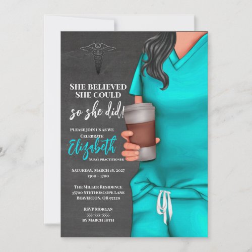 Teal Scrubs Nursing School Graduation Invitation