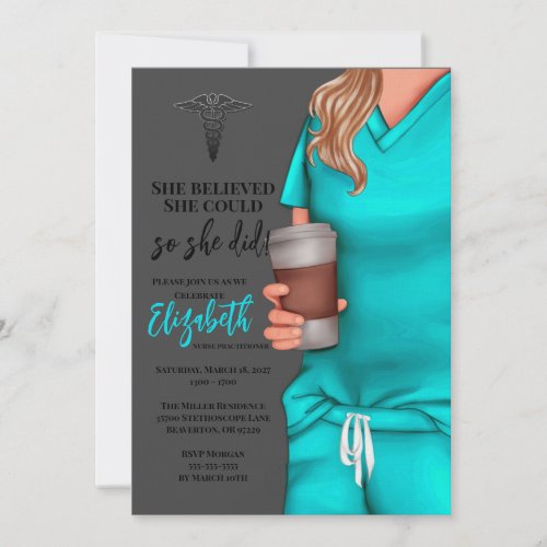 Teal Scrubs Nursing School Graduation Invitation