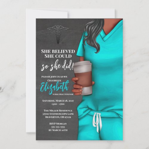 Teal Scrubs Nursing School Graduation Invitation