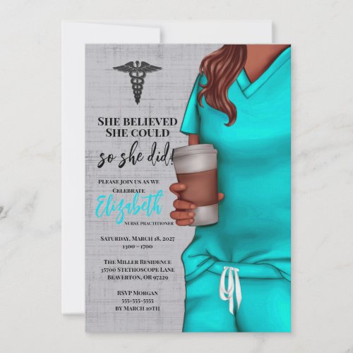 Teal Scrubs Nursing School Graduation Invitation