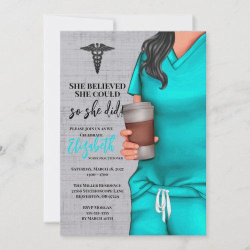 Teal Scrubs Nursing School Graduation Invitation