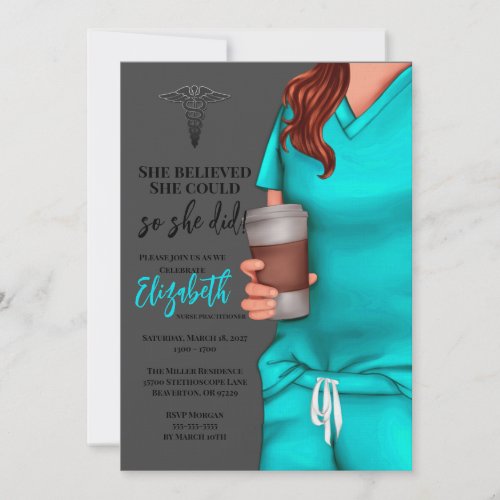 Teal Scrubs Nursing School Graduation Invitation