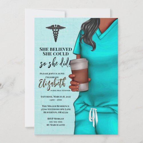 Teal Scrubs Nursing School Graduation Invitation