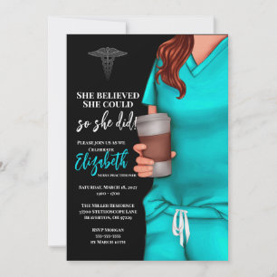 Teal Scrubs Nursing School Graduation Invitation
