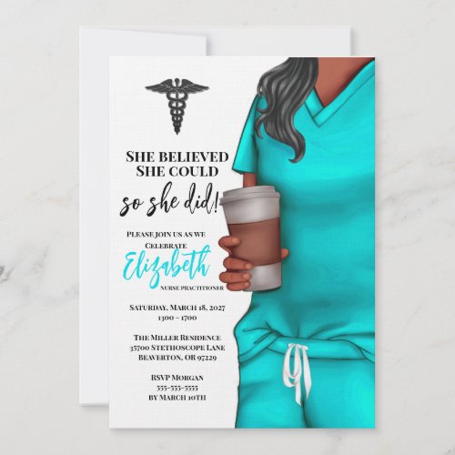 Teal Scrubs Nursing School Graduation Invitation