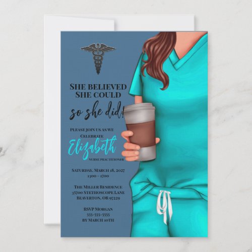 Teal Scrubs Nursing School Graduation Invitation