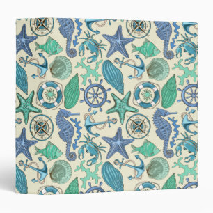 Teal Sea Animals Pattern 3 Ring Binder