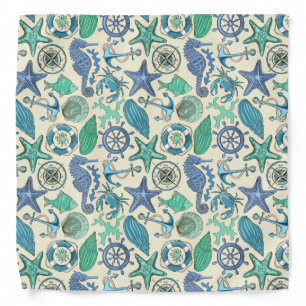 Teal Sea Animals Pattern Bandana
