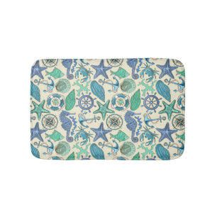 Teal Sea Animals Pattern Bathroom Mat
