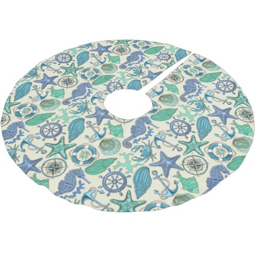 Teal Sea Animals Pattern Brushed Polyester Tree Skirt