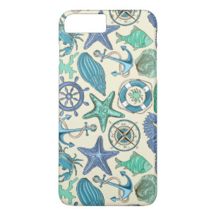 Teal Sea Animals Pattern iPhone 8 Plus/7 Plus Case
