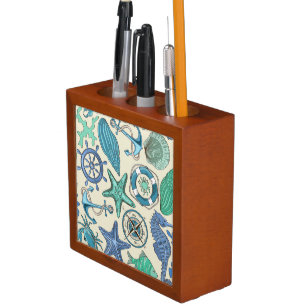 Teal Sea Animals Pattern Desk Organizer