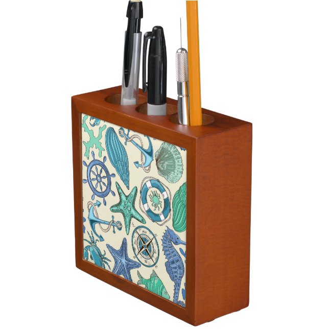 Teal Sea Animals Pattern Desk Organizer (In Situ)
