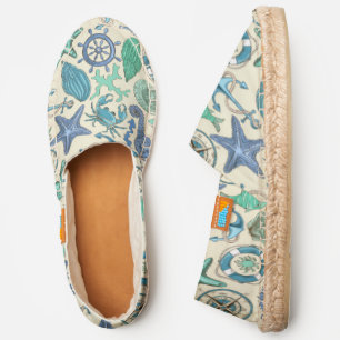 Teal Sea Animals Pattern Espadrilles