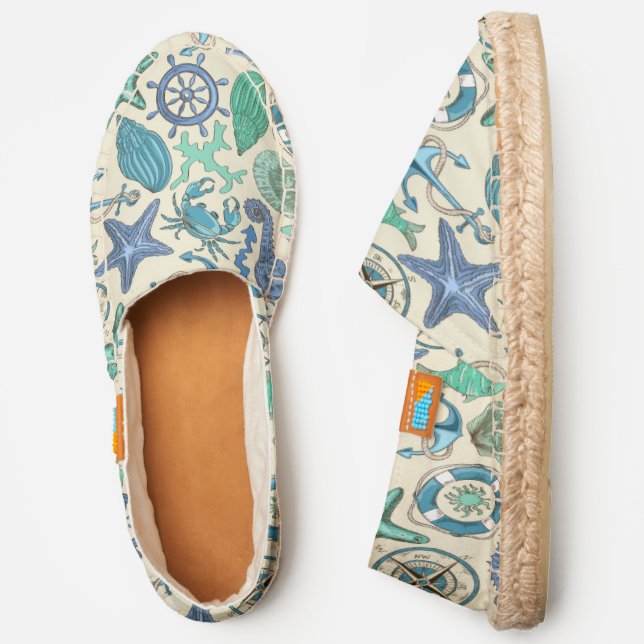 Teal Sea Animals Pattern Espadrilles (Side)